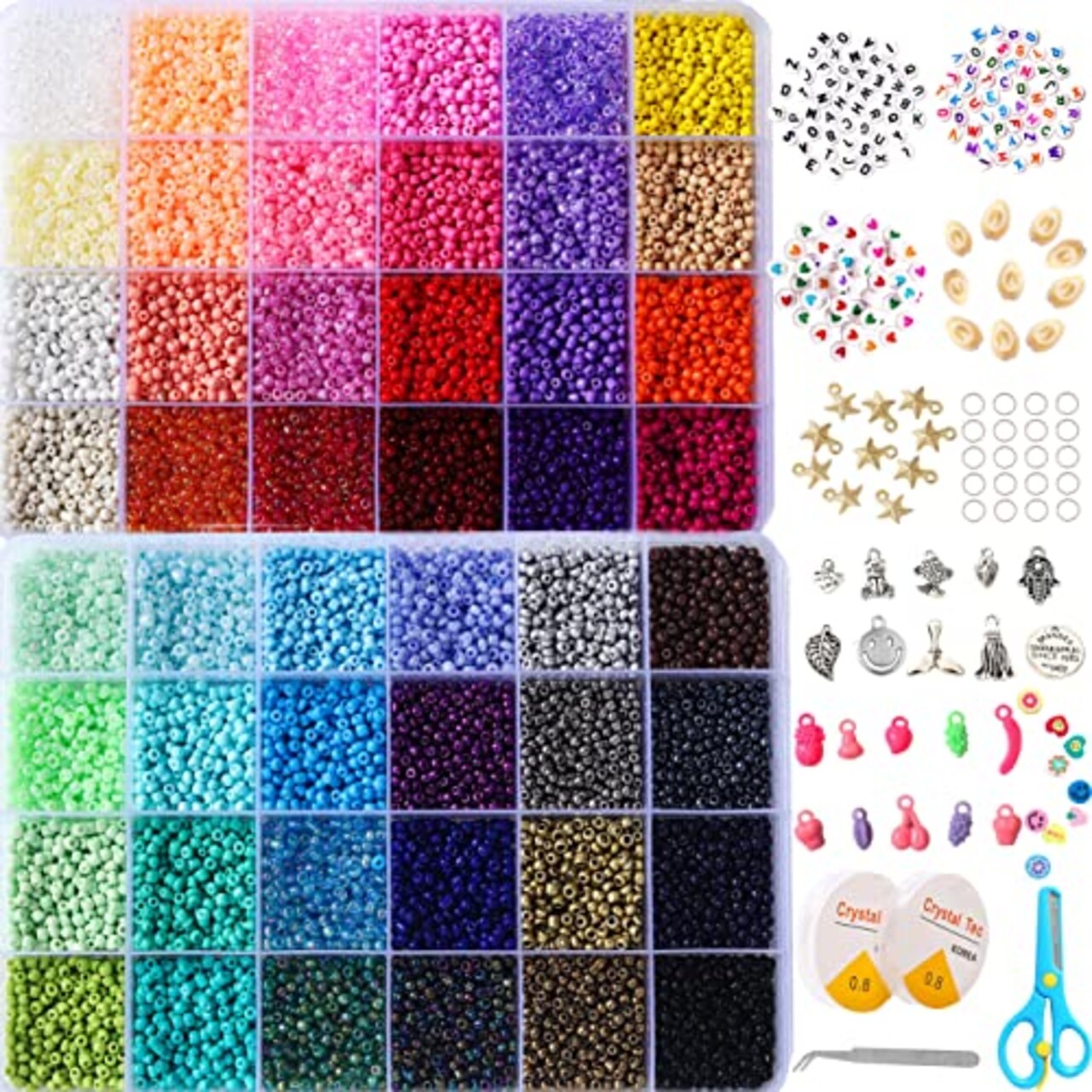 YITOHOP 8800+pcs 4mm 12/0 48 Colors Glass Seed Beads, Charms